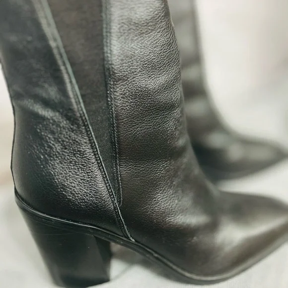 Marc Fisher Black Leather Heeled Boots - Picture 3 of 6